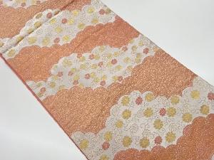 リサイクル　服部織物製　桜散らしに青海波・菊唐草模様織出し袋帯